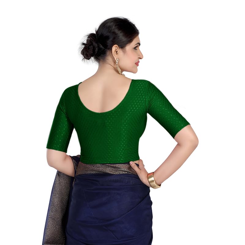 Image of FINESTFIT Round Neck Stretchable Elbow Sleeve Readymade Saree Blouse for Women, 100% Cotton Dobby Fabric