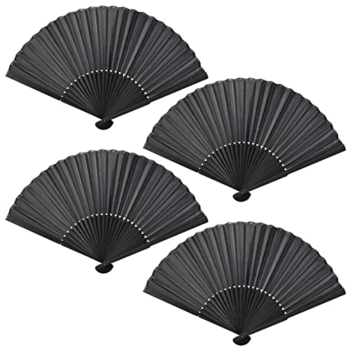 Faburo 4 Stück Handheld Faltventilator Fächer, Orientalischer Bambus Fächer, Schwarz Chinesische Handfächer, Tuch Stoff Fan für Hochzeiten, Leistung, Tanz, Haus Dekorationen, Party, Sommer Geschenk