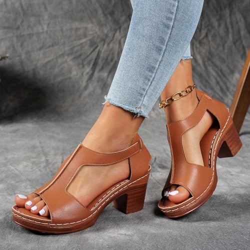 Summer Sandals For Women 2025,Orthopedic Chunky Block Mid Heels Open Toe Sandals Slip On Womens Ankle Strap Platform Dress Dressy Floral Straps Hollow Out Flowers Comfortable Sandal Walking Shoes3