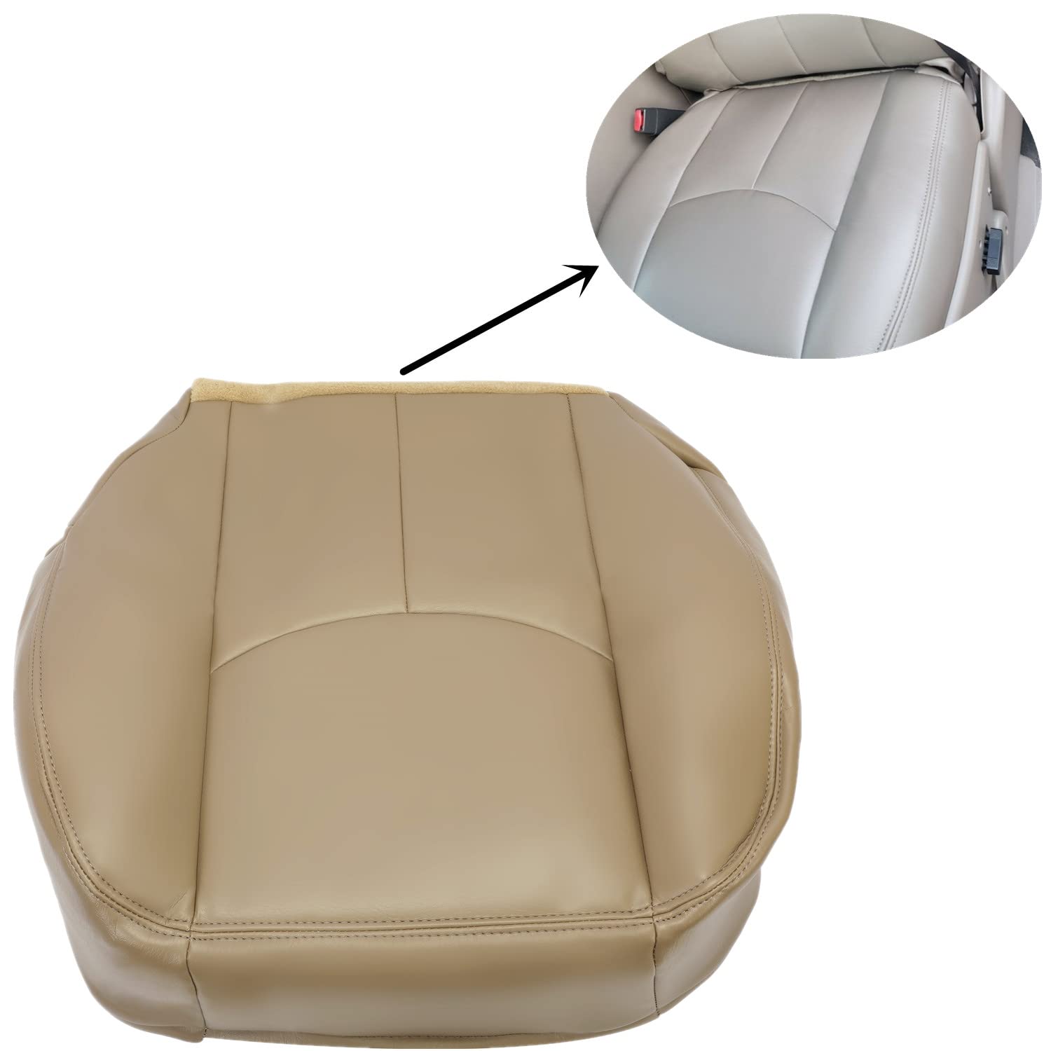 KUAFU Driver Side Artificial Leather Seat Bottom Cover Compatible with 2003-2007 GMC Sierra & Chevrolet Silverado 1500 2500 3500 & 2006-2007 Chevrolet Avalanche 1500 2500 - Medium Neutral Tan 522