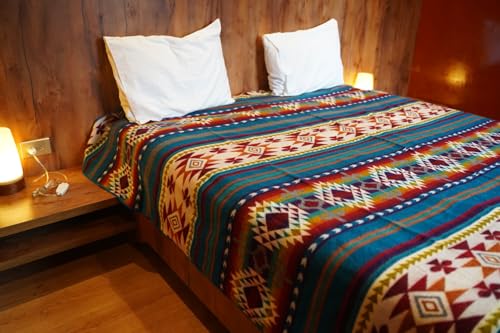 Image of Alpaca Wool Blanket, Queen Size 94 x 78 - Warm, Thick, Ultra Soft, Reversible 2-in-1, Hypoallergenic, Non-Itchy, Washable - Great for Couch, Camping, Travel, Picnics & Cozy Home Comfort(Turquoise)