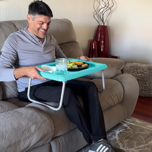 Image of Folding Laptop Bed Tray Table (Set of 2), Turquoise Blue, 17 x 22 x 8 inches, Portable Indoor-Outdoor Bed Trays with Space for TV Dinners, Laptop, Utensils, and Drinks