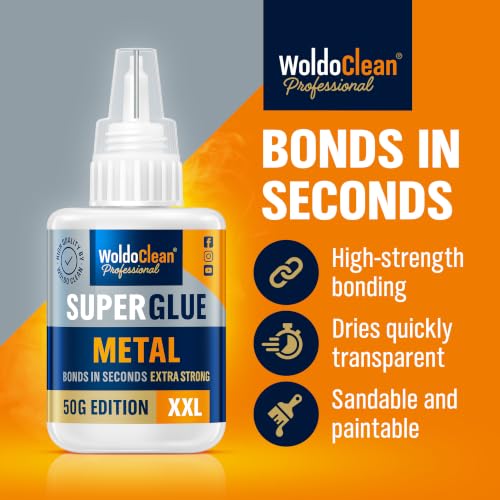 Image of WoldoClean Metal Super Glue 50g Extra Strong Adhesive - Heavy Duty Waterproof Bond for Stainless Steel, Aluminum, Iron, Copper, Heat Resistant