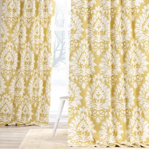 Image of HPD Half Price Drapes Luxury Damask Printed Curtains 84 Inches Long Luxury Damask Cotton Curtains (1 Panel) Room Darkening Window Curtains for Bedroom & Living Room, 50W x 84L, Lacuna Sun Damask