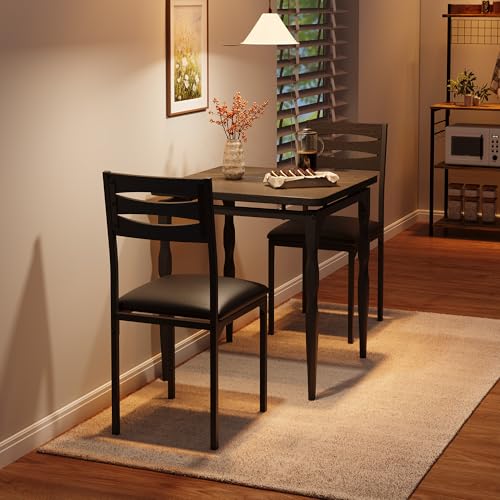 Image of Garvee 3 Piece Dining Table Set, Farmhouse Style Dining Table and Chairs Set for 2, Dining Set for Dining Room Kitchen Apartment, Black
