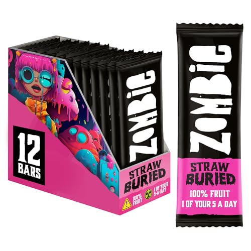 ZombieFruit Bars, Strawberry (12 Bars), 100% Dried Fruit, Healthy Snacks for Adults, Kids, Low Calorie, Gluten Free, Vegan, Halal, Bulk, Real, No Added Sugar, Natural, Roll Ups, Office, School