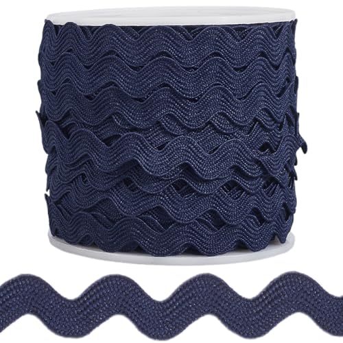 GORGECRAFT 25 Yarda de Cinta de Encaje con Ondas de RIC Rac para Coser, de 10mm, con Forma de S, En Forma de Zigzag, Color Azul Marino, para Manualidades de Bricolaje, Bodas