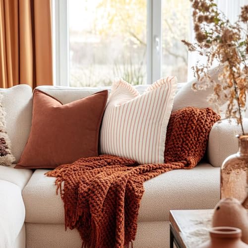 Image of ZWJD Rust Throw Pillow Covers 18x18 Set of 2 Chenille Fall Pillow Covers with Elegant Design Soft and Luxurious Decorative Throw Pillows for Couch, Bed, and Home Decor