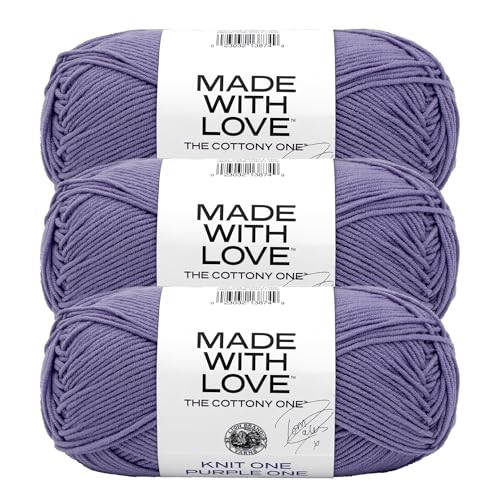 Image of Lion Brand Yarn Made with Love The Cottony One Yarn for Crocheting, Knitting, and Crafts, Knit One Purple, 3 Pack