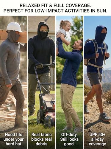 Image of 3-Pack Men's Sun Hoodie with Mask - Quick Dry Compression Fishing Shirts Long Sleeve Outdoor Work Tactical Hiking Gear