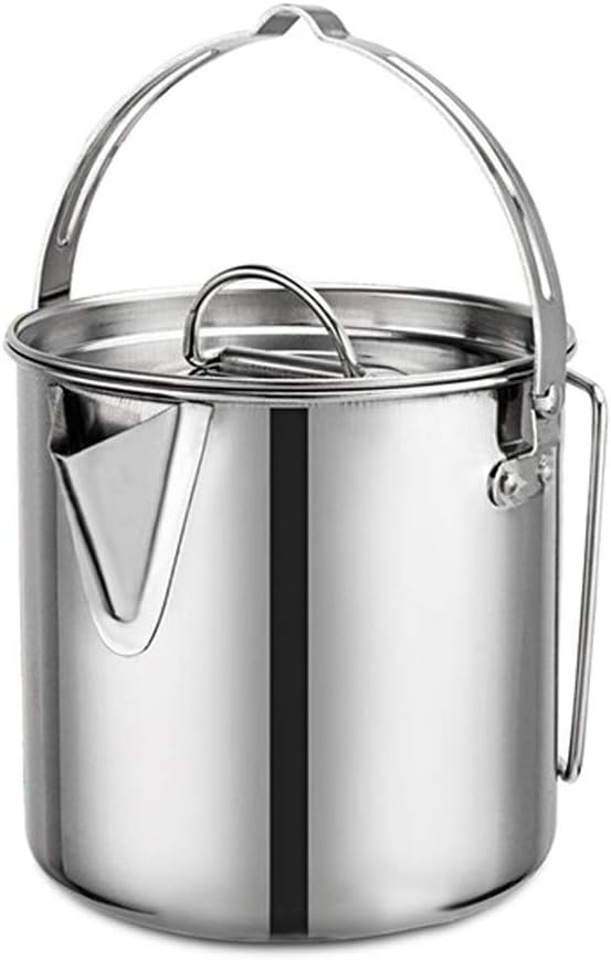 Outdoor Camping Tableware 1.2L Stainless Steel Hanging Pot Camping Cup Camping Cookware Soup Coffee Pot Portable