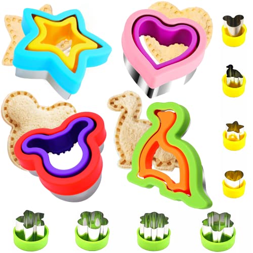 Image of BANIC Uncrustable Sandwich Cutter, 12pcs Sandwich Cutter and Sealer sets, Uncrustable Maker, Crustless Sandwich Maker, Bread Cookie Cutters for Lunch & Bento Box (Dinosaur Heart Mouse Star)