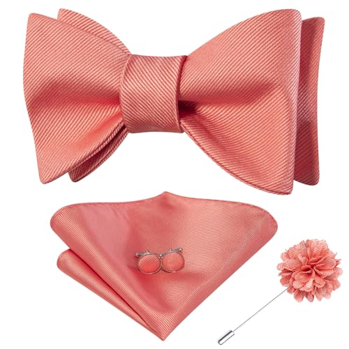 Image of Dubulle Self Tie Bow Ties and Lapel Pin for Men Paisley Solid Mens Bowtie and Handkerchief Cufflinks Set Wedding
