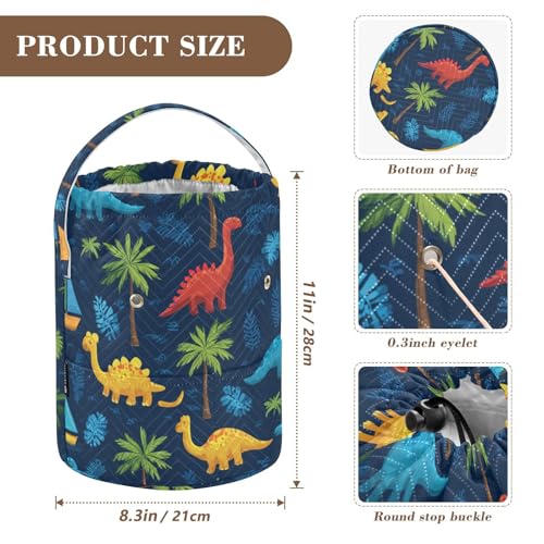 Image of Tatenale Crochet Bag Yarn Bag Knitting Project Bag with Pockets and Handle Portable Yarn Storage Organizer Tangle Free 8.3x11 InchTropical Leaves and Multicolored Dinosaurs34