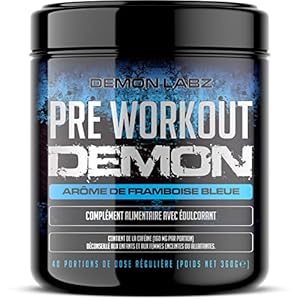 Pre Workout Demon – Complément puissant pré-entrainement avec créatine, caféine, bêta-alanine et glutamine (Framboise Bleue, 360 g (Lot de 1))