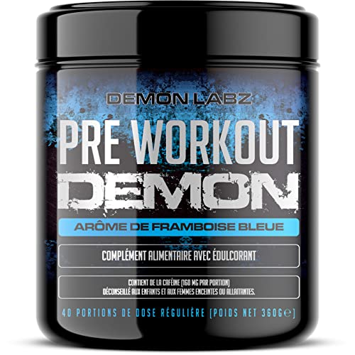 Pre Workout Demon – Complément puissant pré-entrainement avec créatine, caféine, bêta-alanine et glutamine (Framboise Bleue, 360 g (Lot de 1))