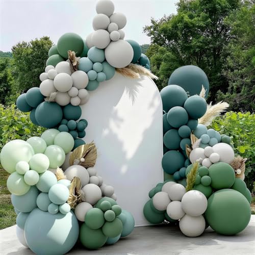 Image of Sage Green Dusty Blue Balloon, Boho Baby Shower Bridal Shower Party Balloon | 12Inch Light Green Blue Sand White Latex Balloons for Jungle Safari Bear Theme Birthday Wedding Anniversary Party Decorations