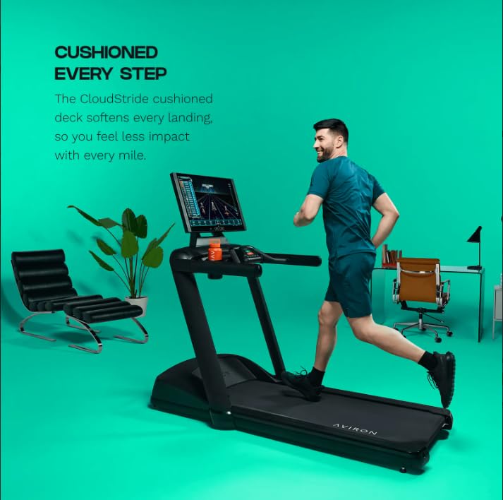 Image of Aviron Victory Plus Treadmill with 27 inch HD Touchscreen. Access to Game-Based Workouts, Streaming, and Classes. Low-Impact 4 inch Step-Up Deck, 3.5 CHP Motor, Up to 12.5 MPH and 12% Incline, Black