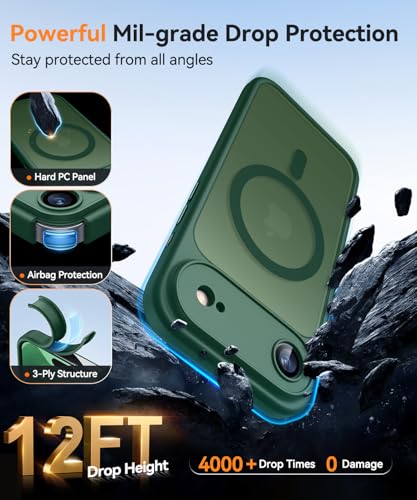 Image of CANSHN Magnetic Compatible with iPhone Air Case(6.5 Inch), Upgraded [Full Camera Protection] [Compatible with Magsafe] [Translucent Matte] Shockproof Phone Cover for iPhone 17 Air Case,Deep Green