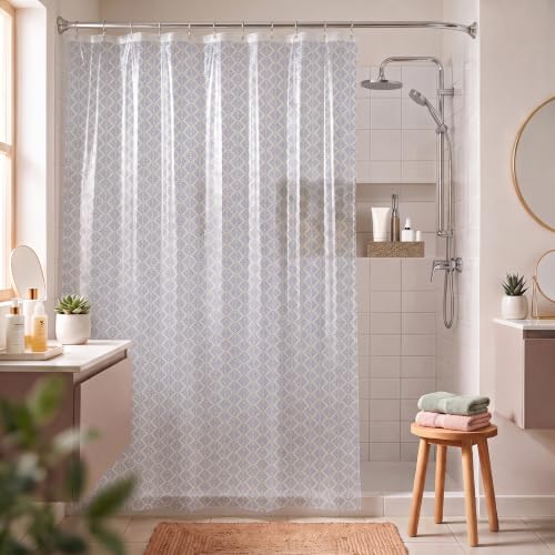 Image of Wakefit PEVA Plastic Printed Shower Curtain 7 Feet | 12 Free Hooks | No Smell, Toxin Free PEVA Plastic | Waterproof Bathroom Curtain | Curtain for Balcony | Height 7ft & Width 6ft | Flake Blue