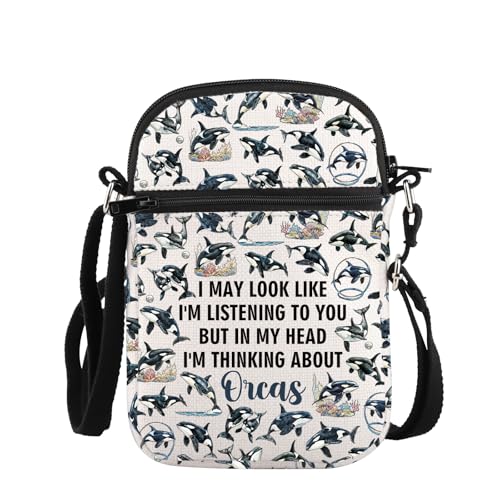PLITI Killer Whale Gift Orcas Lover Gift Ocean Animal Gift In My Head I'm Thinking About Orcas Crossbody Bag