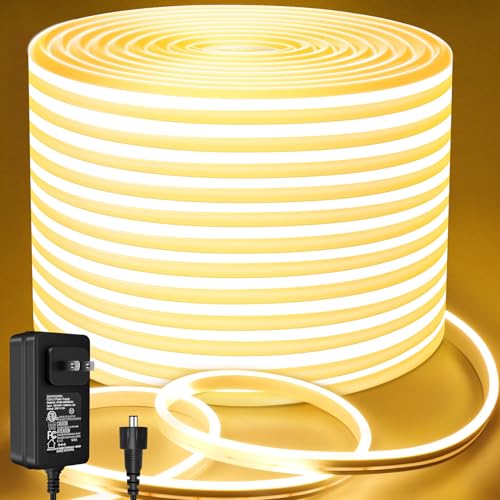 Lamomo 65.6ft Warm White Led Rope Lights, Dimmable LED Strip Lights, 24V Silicone Waterproof 3000K Flexible Neon Light Strip for Bedroom, Living Room, Home Decor
