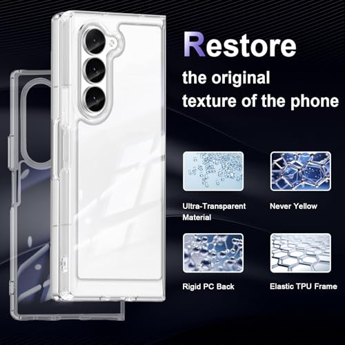 Image of Case for Samsung Galaxy Z Fold 6, Military Grade Drop Protection Clear Phone Case, Yellowing Resistant, Anti-Scratch Hard PC Back, Shockproof Hard Ultra-Thin Protective Cover, Transparent