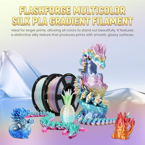 Image of FLASHFORGE Silk PLA Gradient Rainbow Macaron, Multicolored Color Change 3D Printer Filament, Light Purple Light Green Light Red Blue Shiny Fast Color-Changing Each 8M Gradually, Ultra-High Glossiness