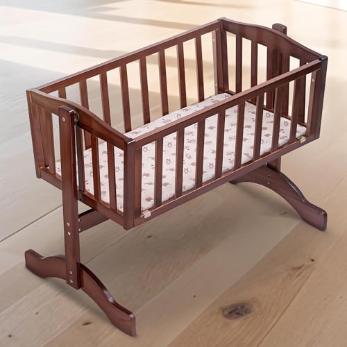 Image of Baybee Bumble Wooden Cradle for Baby | Baby Swing Cradle with Swing Lock Function, Infants Bassinet for New Born Babies with Fabric Wrapped Base | Wooden Kids Bed Crib for Babies Boy Girl (Deep Brown)