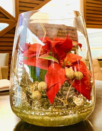 SMArtDecor Ltd - Red Artificial Poinsettia Christmas Decoration with 14x18cm bowl Vase, Medium