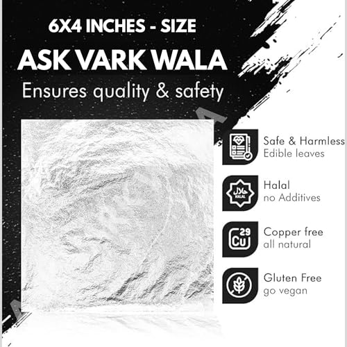 Image of Silver Leaves 99.9% Pure (Chandi Ka Vark) for Sweets, Mithai, Cakes - Edible Silver Leaf Sheets - 20 Sheets (6x4 inch) Food Grade Silver Foil by Ask Vark WALA