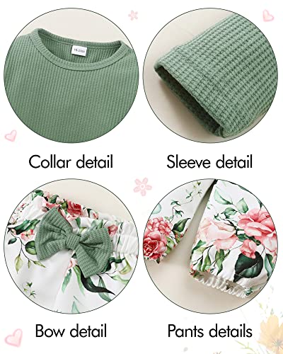 Image of YALLET 3Pcs Toddler Girl Clothes Solid Color Long Sleeves Ruffle Top+Floral Pants+Headband 1-6 Years Fall /Winter Outfits Set
