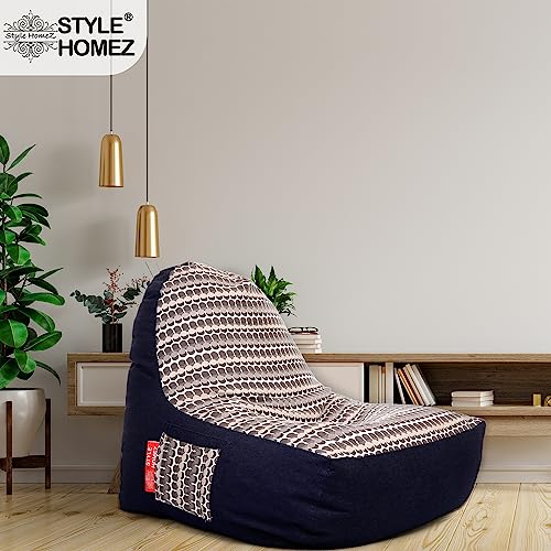 Image of Style Homez Urban Design Denim Canvas Polka Dots Printed Chair Bean Bag XXL Size Filled with Beans Fillers
