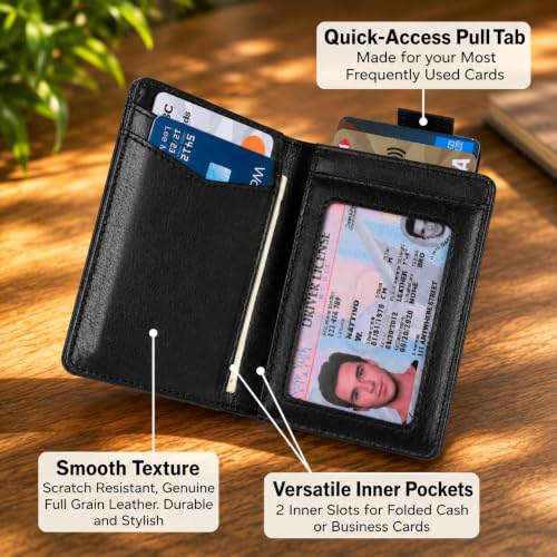 Image of Mens Slim Minimalist Leather Wallet, Thin Bifold Credit Card Wallet for Men