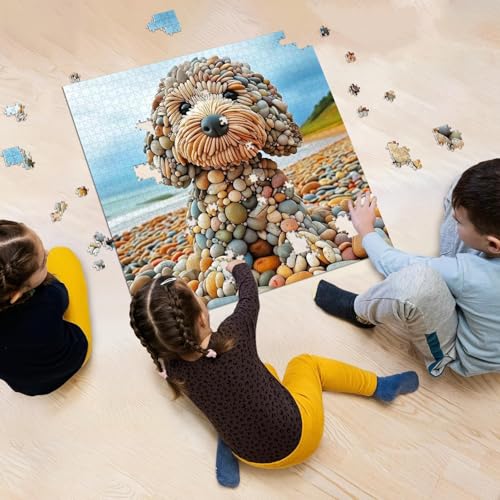 Image of iDream 1000 Pieces Jigsaw Puzzle - Artistic 3D Design, Colorful Wall Decor, Challenging Puzzle Gift for Friends & Family (Beach Guardian Dog)