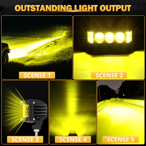 Image of Auxbeam 5inch 68W Amber Fog Light Side Shooter LED Bar with Golden Yellow Spot Flood Combo Beam, Waterproof Offroad Fog Light for UTV ATV Jeep Wrangler Motor Truck Boat