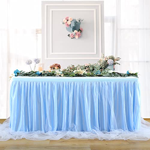 Jupe de table en tulle bleu lavable pour masquer les pieds de table de fête
