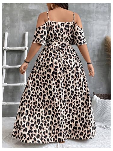 Image of Floerns Women's Plus Size Cold Shoulder Short Sleeve Split Thigh Long Dress