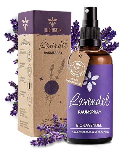 Heldengrün® Lavendelspray 'Gute Nacht' [BIO-LAVENDELÖL] Dermatologisch getestet - Lavendelspray für Kopfkissen - Blumig & frisch - Lavendel Kissenspray & Raumspray
