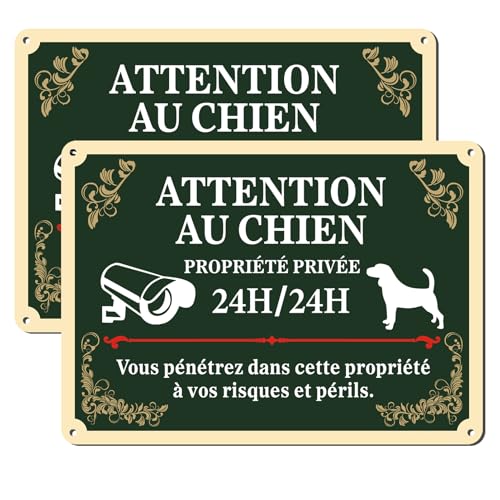 Phyabe - Panel de atención al perro (24 horas, 2 piezas, 25 x 18 cm, panel de señalización propiedad privada, resistente a los rayos UV, impermeable