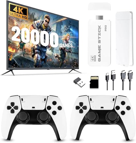 Retro Konsole mit 20.000+ Spielen, Retro Spielkonsole Game Stick, HDMI Plug & Play mit 2 Wireless Controllern, Klassische Videospielkonsole Geschenk für Familie & Freunde (128G)