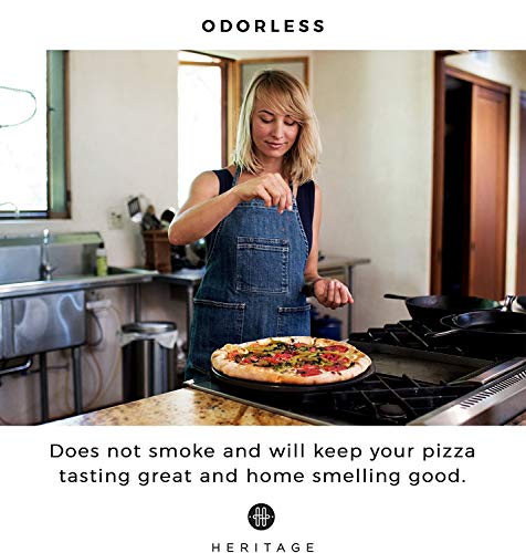 Heritage Pizza Stone - Pizza & Bread Baking Stones For Gas Grill, Oven Baking - Black Ceramic Pan, Stainless, No-Smoke - Wheel Pizza Cutter - Housewarming Gifts - Thumbnail 4