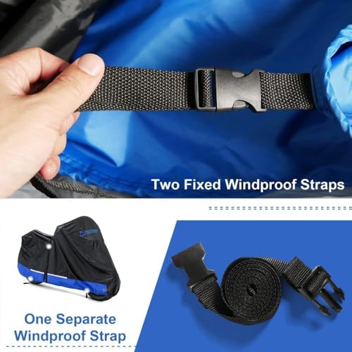Image of Kayme Motorcycle Cover Waterproof Outdoor - Size L (up to 92 inch) | 300D Heavy Duty Oxford, UV & Waterproof Coating, Wind & Dust Resistance, Wind Straps Drawstrings Lock Holes For Perfect Fit