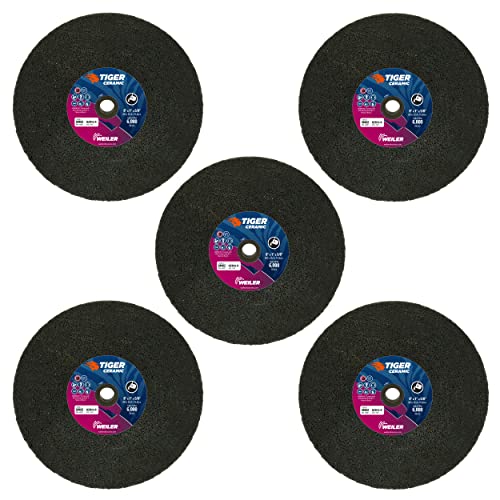 Image of Weiler 68402 Tiger Ceramic Type 1 Portable Snagging Wheel, HZR16-R, 8 inchx1 inchx5 /8 inch, (Pack of 5)