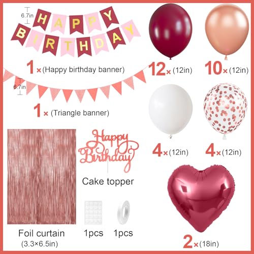 Image of Burgundy Birthday Decorations, Wine Red Birthday Balloons Set