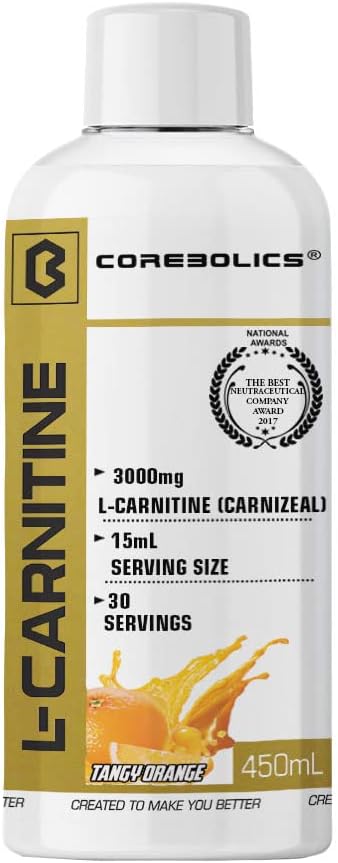 Corebolics L-Carnitine Liquid I 450ml I 30 Servings I Tangy Orange Flavour I Converts Fat To Fuel I Supports Healthy Metabolism I 3000mg L-Carnitine I Gluten Free I Stimulant Free