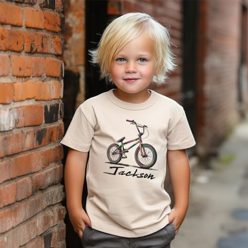 Personalized Multi-Colored BMX Bike Kids Shirt - Custom Kids Name Race BMXer Birthday Outfit For Boys & Girls - Natural Toddler Youth Kids Clothing3