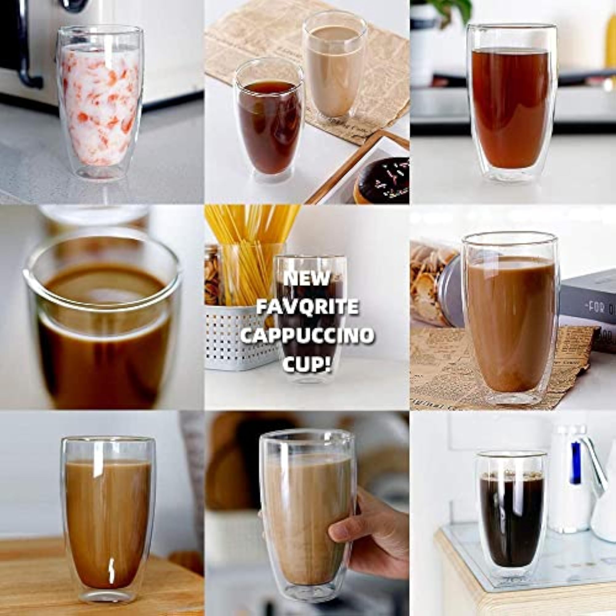 Insulated Double Wall Glasses, 350ml Coffee & Tea Cups