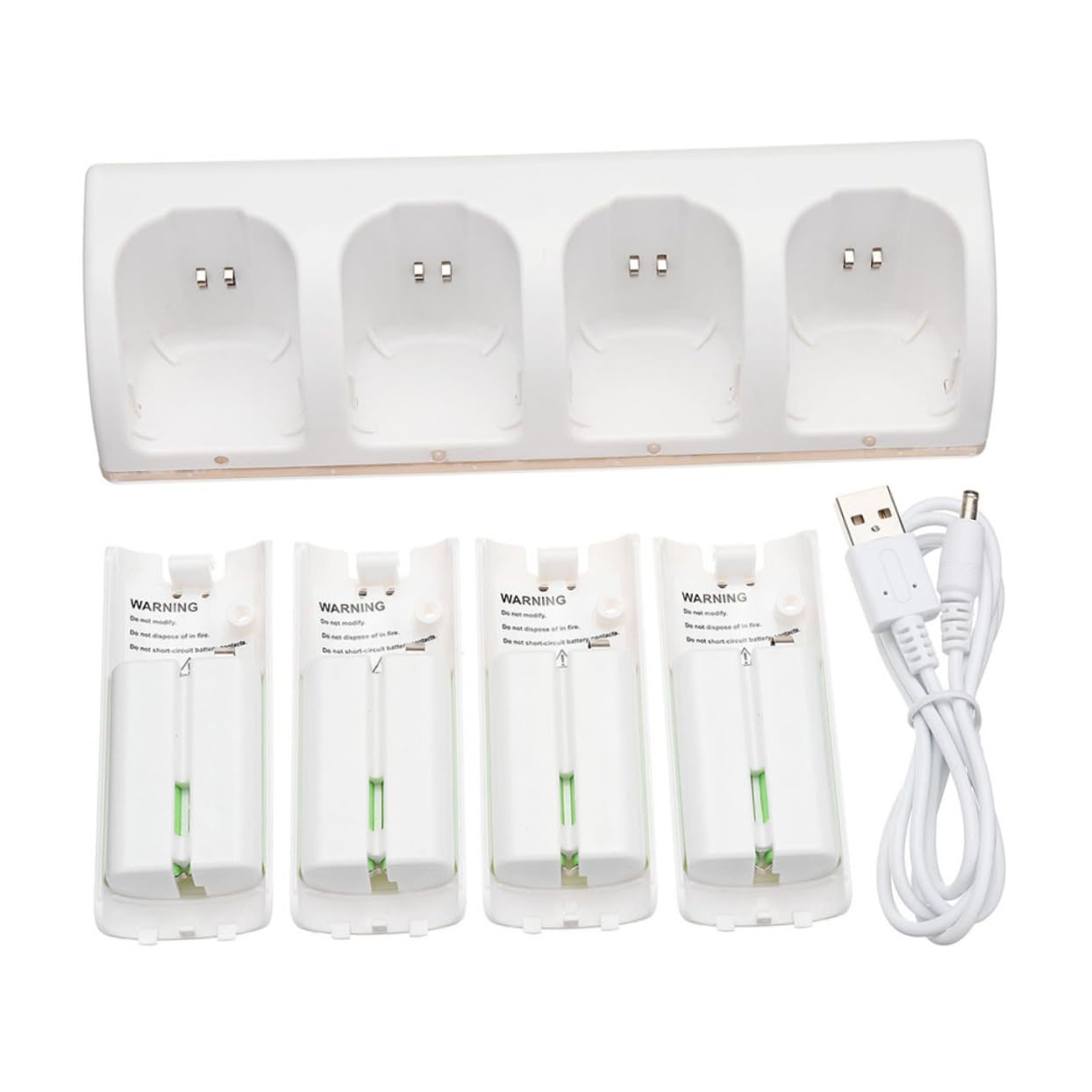 Caricabatterie USB a 4 Slot per Batterie, Bianco Plastico