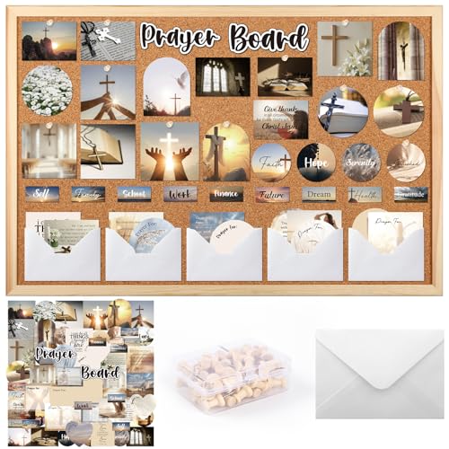 Vemfare Prayer Board Decoration Kit - 114 Pcs Prayer Board Supplies with Pins Envelope Bible Verse Quotes Cards Inspirational Vision Boards Decorations Bible Study Supplies (Not Including Board)